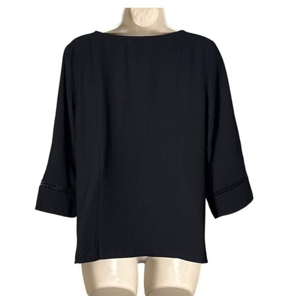 NWT Talbots Petite Lace Sleeve Crepe Popover Blouse Black Size MP - Picture 5 of 9